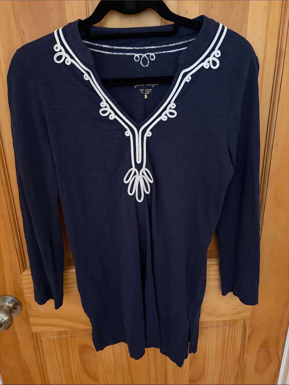 Lilly Pulitzer Navy Embroidered V-Neck Women's Tunic Top